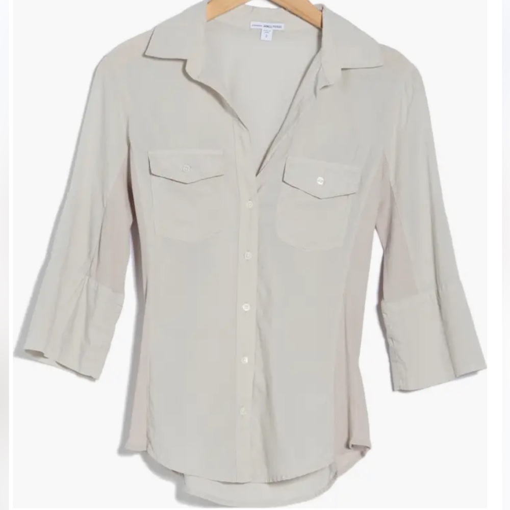 James Perse Light Grey Button-Up Top-3/4 Roll tab Sleeve AU/1 US/S NWT Offers OK